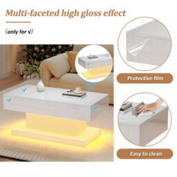 Abrihome High-Gloss Coffee Table With 2 Drawers, Led Lights, Modern Centre Table, Tea Table For Living Room, Office, 100X50X45Cm, White - thumbnail 4