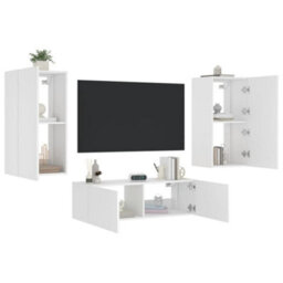 Berkfield Durable 3 Piece Tv Wall Cabinets With Led Lights White - thumbnail 5