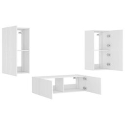 Berkfield Durable 3 Piece Tv Wall Cabinets With Led Lights White - thumbnail 6