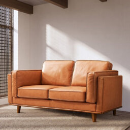 Valencia Artisan Leather Loveseat Sofa Cognac Nappa 11000 Top Grain Leather Alder Wood Legs And Frame - thumbnail 2