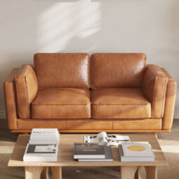 Valencia Artisan Leather Loveseat Sofa Cognac Nappa 11000 Top Grain Leather Alder Wood Legs And Frame - thumbnail 4