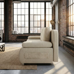 Emma M Corduroy Sofa Bed For Living Room Mdf Frame With Storage Loose Back Cushions 200X92X77 Cm Cream - thumbnail 3
