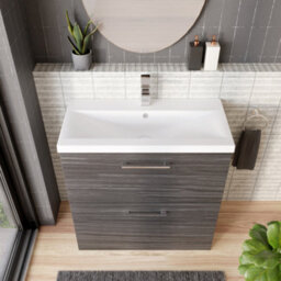 Balterley Contemporary Bathroom Floor Standing 2 Soft-Close Drawer Vanity Unit & Mid-Edge Ceramic Basin, Anthracite, 800 mm - thumbnail 3