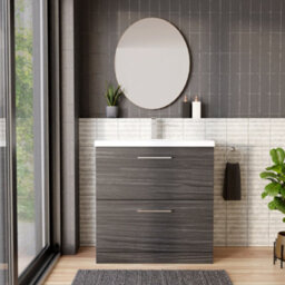 Balterley Contemporary Bathroom Floor Standing 2 Soft-Close Drawer Vanity Unit & Mid-Edge Ceramic Basin, Anthracite, 800 mm - thumbnail 2