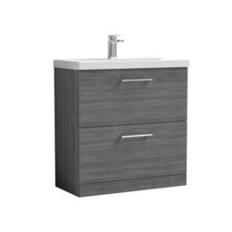 Balterley Contemporary Bathroom Floor Standing 2 Soft-Close Drawer Vanity Unit & Mid-Edge Ceramic Basin, Anthracite, 800 mm - thumbnail 1