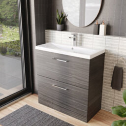 Balterley Contemporary Bathroom Floor Standing 2 Soft-Close Drawer Vanity Unit & Mid-Edge Ceramic Basin, Anthracite, 800 mm - thumbnail 4
