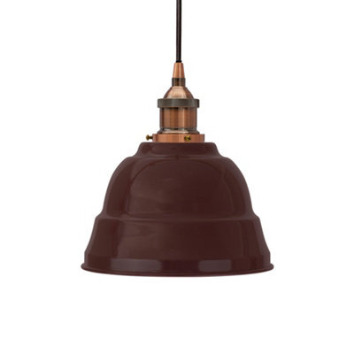 Burgundy Red Lincoln Painted Dome Pendant Light With Antique Copper Lamp Holder And Black Round Cable - Se Home - image 1