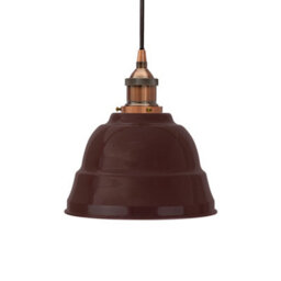 Burgundy Red Lincoln Painted Dome Pendant Light With Antique Copper Lamp Holder And Black Round Cable - Se Home