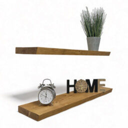 MKGT Set Of 2 Live Edge Rustic Wall Shelves Ideal For Kitchen Room Deco Shelf (Rustic Pine, 50 Cm Long) - thumbnail 1