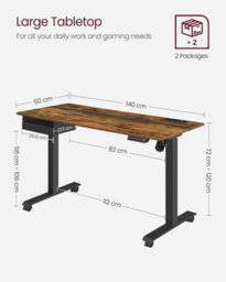 Songmics Office Platform, Extended Electric Standing Desk With Smart Height Control, Rustic Brown And Black - thumbnail 2