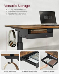 Songmics Office Platform, Extended Electric Standing Desk With Smart Height Control, Rustic Brown And Black - thumbnail 6