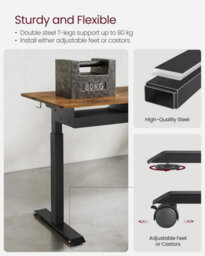 Songmics Office Platform, Extended Electric Standing Desk With Smart Height Control, Rustic Brown And Black - thumbnail 7