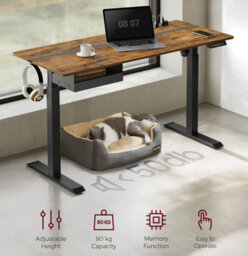 Songmics Office Platform, Extended Electric Standing Desk With Smart Height Control, Rustic Brown And Black - thumbnail 1