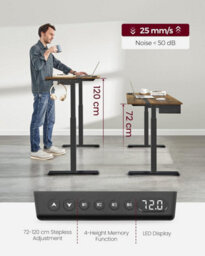 Songmics Office Platform, Extended Electric Standing Desk With Smart Height Control, Rustic Brown And Black - thumbnail 5