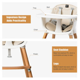 Costway 3 In 1 Baby Infant High Chair Feeding Dining Chair W/ Food Tray & Safety Belt - thumbnail 7