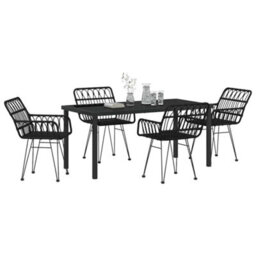 Berkfield Garden Dining Set 5 Pcs Black Poly Rattan - thumbnail 3
