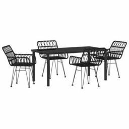 Berkfield Garden Dining Set 5 Pcs Black Poly Rattan - thumbnail 2