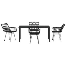 Berkfield Garden Dining Set 5 Pcs Black Poly Rattan - thumbnail 6
