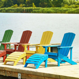 Beliani Garden Chair In Matt Blue Faux Wood With Footstool - Weather-Resistant Modern Outdoor Seating - thumbnail 2