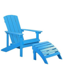 Beliani Garden Chair In Matt Blue Faux Wood With Footstool - Weather-Resistant Modern Outdoor Seating - thumbnail 3