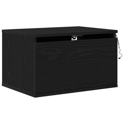 Berkfield Modern Bedside Cabinet With Led Wall-Mounted Black Oak 50X36X30 Cm - image 1