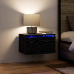 Berkfield Modern Bedside Cabinet With Led Wall-Mounted Black Oak 50X36X30 Cm - thumbnail 4
