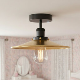 Vintage Ceiling Light Semi Flush Mount E27 Base For Living Room Metal 22Cm Shade Easy Fit With Bulb Yellow Brass - thumbnail 6