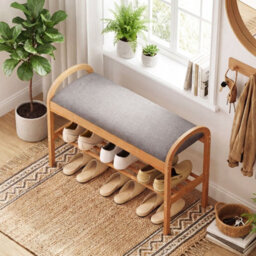 Gainoom Entryway 2-Tier Shoe Rack Bamboo Shoe Bench Compact Shoe Bench Organizer - thumbnail 3
