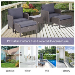 Outsunny 5 Pieces Outdoor Patio Furniture Set Wicker Conversation Set Dark Grey - thumbnail 7