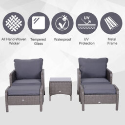 Outsunny 5 Pieces Outdoor Patio Furniture Set Wicker Conversation Set Dark Grey - thumbnail 4