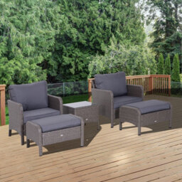 Outsunny 5 Pieces Outdoor Patio Furniture Set Wicker Conversation Set Dark Grey - thumbnail 1