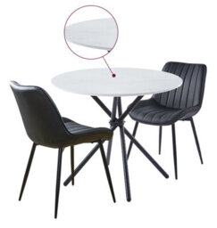 Hallowood Furniture Cullompton Small Round Marble Effect Dining Table 90Cm With 2 Black Bonded Leather Chairs - thumbnail 8