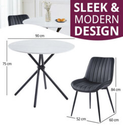 Hallowood Furniture Cullompton Small Round Marble Effect Dining Table 90Cm With 2 Black Bonded Leather Chairs - thumbnail 3