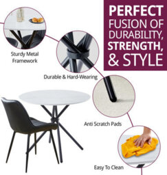 Hallowood Furniture Cullompton Small Round Marble Effect Dining Table 90Cm With 2 Black Bonded Leather Chairs - thumbnail 2