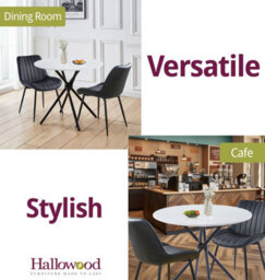 Hallowood Furniture Cullompton Small Round Marble Effect Dining Table 90Cm With 2 Black Bonded Leather Chairs - thumbnail 6