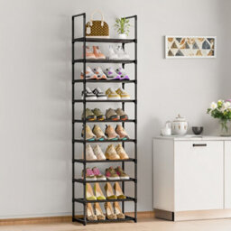 Thehotsale 10 Tier Rack Customizable Metal Shoe Rack In Black, Assembly Required