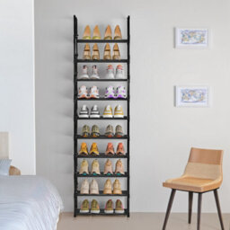 Thehotsale 10 Tier Rack Customizable Metal Shoe Rack In Black, Assembly Required - thumbnail 2