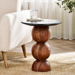 Furniturebox Uk Veer Round Black Marble And Solid Acacia Wood Side Table - thumbnail 1