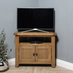 Elm Home And Garden Rustic Oak Wooden Corner Tv Media Video Unit Stand 65Cm High X 80Cm Wide X 40Cm Deep Fully Assembled