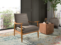 Angel Cerda Elegant Dark Grey Leather Armchair With Honey-Colored Legs - thumbnail 2