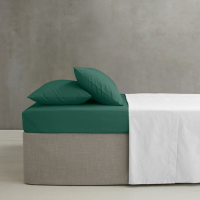 Catherine Lansfield Bedroom Easy Iron Percale Combed Fitted Sheet 25Cm Depth Dark Green - image 1