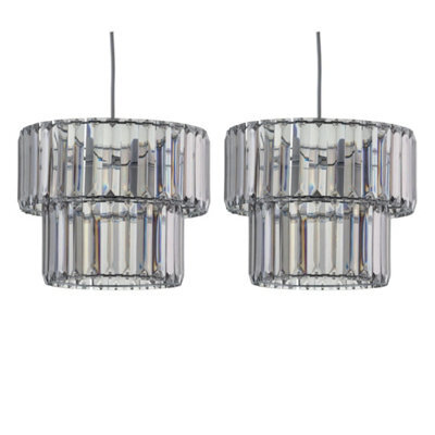 Set Of 2 Modern Smoked Acrylic Crystal Easy Fit Ceiling Light Pendant Shades - image 1