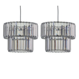 Set Of 2 Modern Smoked Acrylic Crystal Easy Fit Ceiling Light Pendant Shades - thumbnail 1