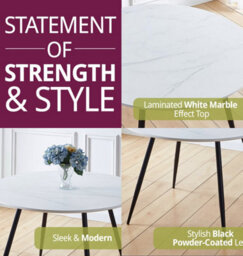 Hallowood Furniture Cullompton Large Round Dining Table (1.2M) With White Marble Effect Top And Black Metal Legs - thumbnail 4