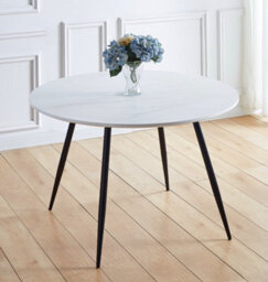 Hallowood Furniture Cullompton Large Round Dining Table (1.2M) With White Marble Effect Top And Black Metal Legs