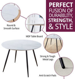 Hallowood Furniture Cullompton Large Round Dining Table (1.2M) With White Marble Effect Top And Black Metal Legs - thumbnail 2
