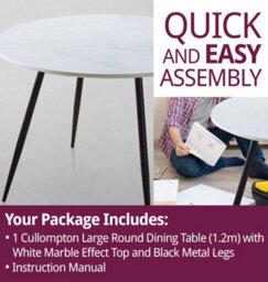 Hallowood Furniture Cullompton Large Round Dining Table (1.2M) With White Marble Effect Top And Black Metal Legs - thumbnail 7