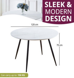 Hallowood Furniture Cullompton Large Round Dining Table (1.2M) With White Marble Effect Top And Black Metal Legs - thumbnail 3