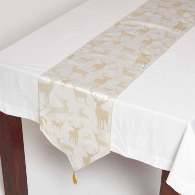 Homescapes Gold Stag Christmas Table Runner - image 1