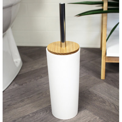 Showerdrape Sonata White & Bamboo Toilet Brush & Holder - image 1